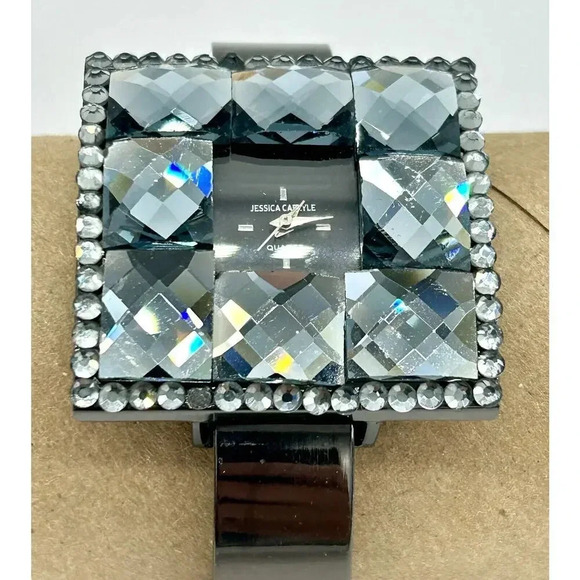 Jessica Carlyle Wrist Watch Square Black Faux Diamonds 6482 - Picture 3 of 9